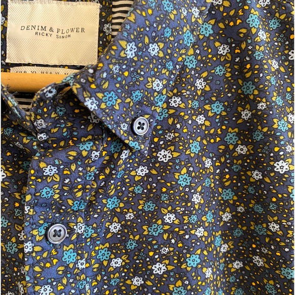 Ricky Singh dark blue with tiny flowers 100% cotton men’s size 44 USA XL - Picture 9 of 9